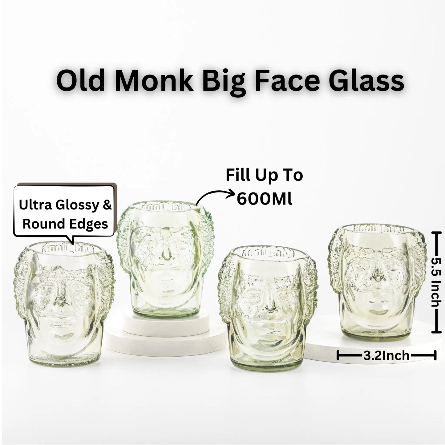 Pack Of 4 Old Monk Big Face Glasses Extra Large 600Ml Drinking Perfect For Home, Restaurants And Parties Dishwasher Safe