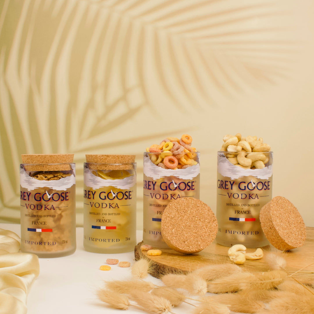 Pack Of 4 Grey Goose Vodka Jars With Cork Lids