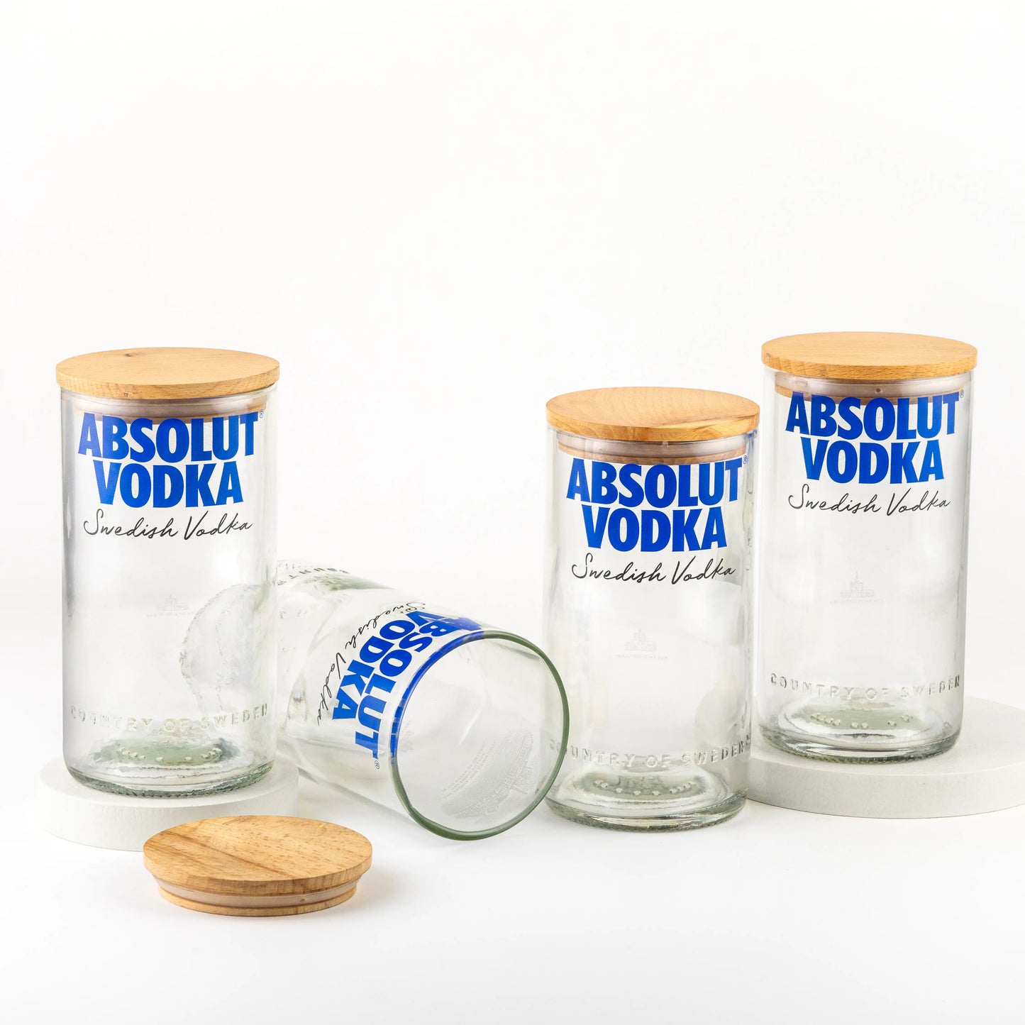 Pack Of 4 Transparent Absolute Top Cut Bottle Jars With Wooden Lids Storage Jar Multipurpose Jar