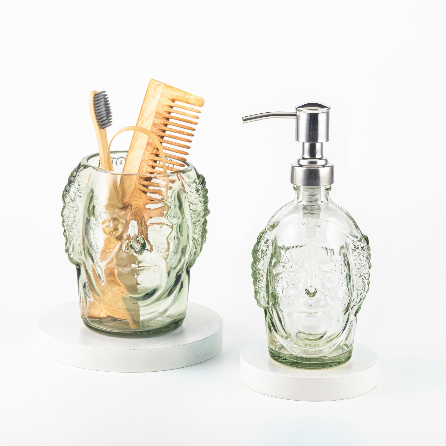 Pack Of 5 Old Monk Soap Dispenser With Toothbrush Holder Bathware Shelves With Bamboo Toothbrush, Tongue Cleaner & Kacchi Neem Wooden Comb, Soap Dispenser, Toothbrush Holder