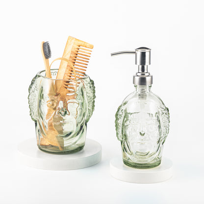 Pack Of 5 Old Monk Soap Dispenser With Toothbrush Holder Bathware Shelves With Bamboo Toothbrush, Tongue Cleaner & Kacchi Neem Wooden Comb, Soap Dispenser, Toothbrush Holder