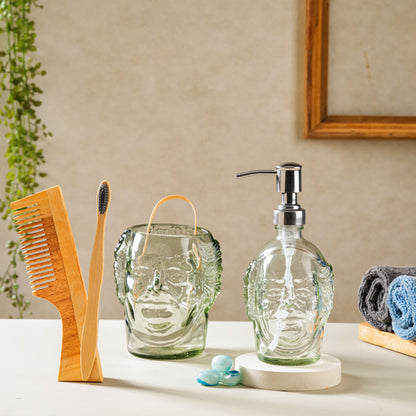 Pack Of 5 Old Monk Soap Dispenser With Toothbrush Holder Bathware Shelves With Bamboo Toothbrush, Tongue Cleaner & Kacchi Neem Wooden Comb, Soap Dispenser, Toothbrush Holder