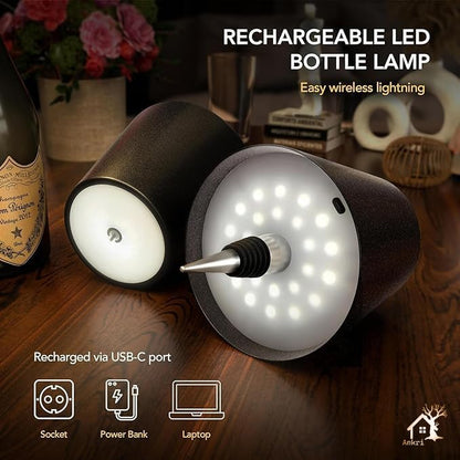 Wireless Bottle Lamp Shade with 3 Color Rechargeable Stepless Dimming Reusable LED Wine Bottle Light Any Bottle Desk Touch Control Lamp Bedroom Restaurant Bar Livingroom Gifts | Heavy Duty Plastic