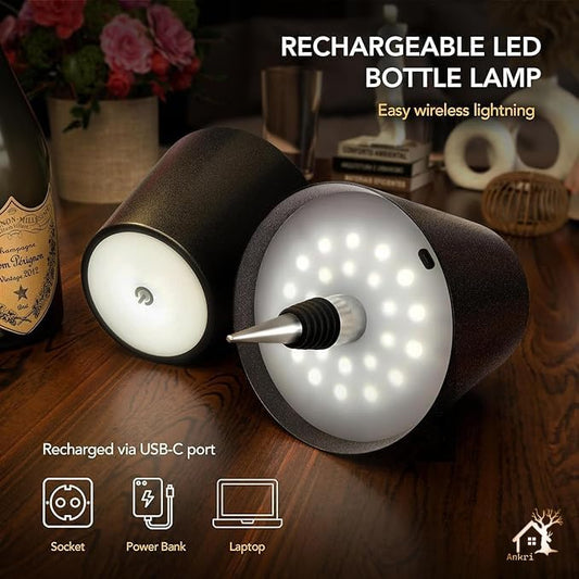 Wireless Bottle Lamp Shade with 3 Color Rechargeable Stepless Dimming Reusable LED Wine Bottle Light Any Bottle Desk Touch Control Lamp Bedroom Restaurant Bar Livingroom Gifts | Heavy Duty Plastic