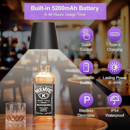 Wireless Bottle Lamp Shade with 3 Color Rechargeable Stepless Dimming Reusable LED Wine Bottle Light Any Bottle Desk Touch Control Lamp Bedroom Restaurant Bar Livingroom Gifts | Heavy Duty Plastic