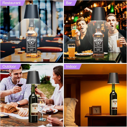 Wireless Bottle Lamp Shade with 3 Color Rechargeable Stepless Dimming Reusable LED Wine Bottle Light Any Bottle Desk Touch Control Lamp Bedroom Restaurant Bar Livingroom Gifts | Heavy Duty Plastic