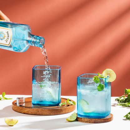 Pack Of 2 Bombay Sapphire Glasses Drinking Juice,Bourbon,Whisky,Cocktails,Mocktail Transparent Up-Cycled Eco-Friendly Glasses Perfect For Home,Restaurants And Parties Dishwasher Safe