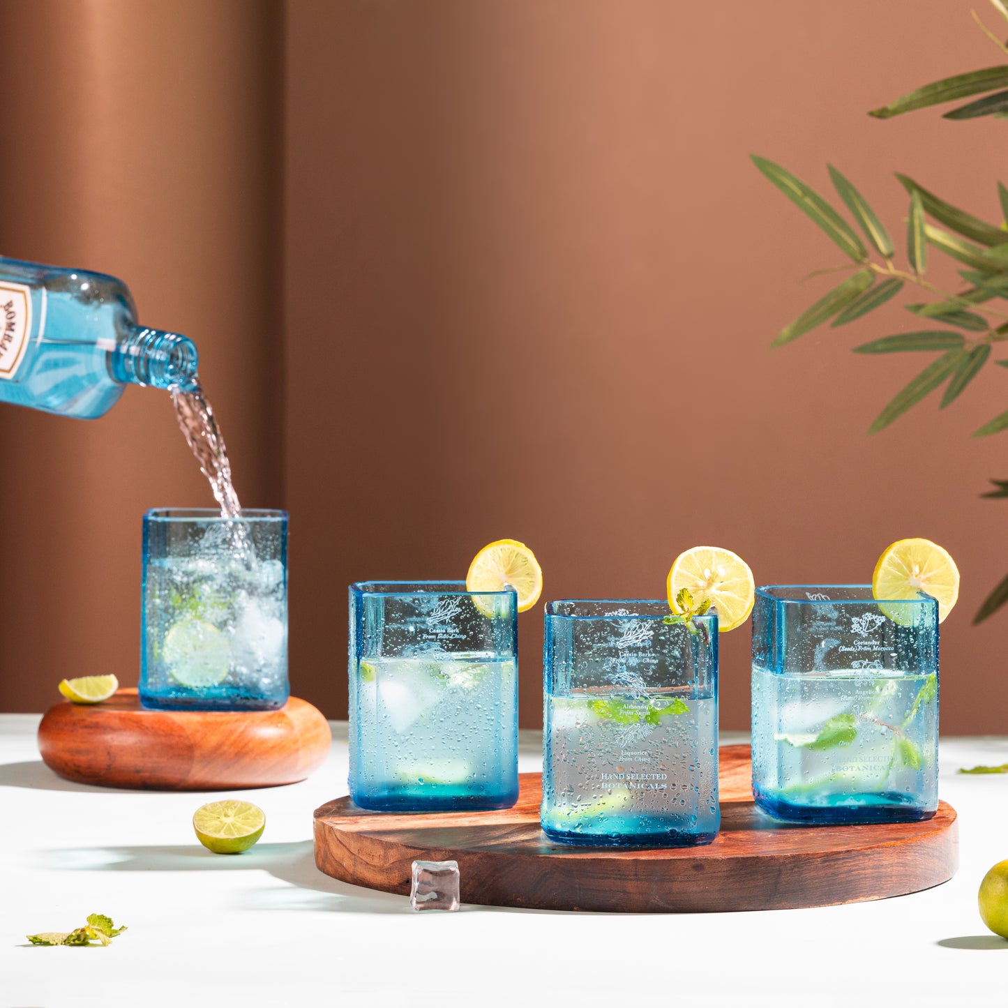 Pack Of 4 Bombay Sapphire Glasses Drinking Juice,Bourbon,Whisky,Cocktails,Mocktail Transparent Up-Cycled Eco-Friendly Glasses Perfect For Home,Restaurants And Parties Dishwasher Safe