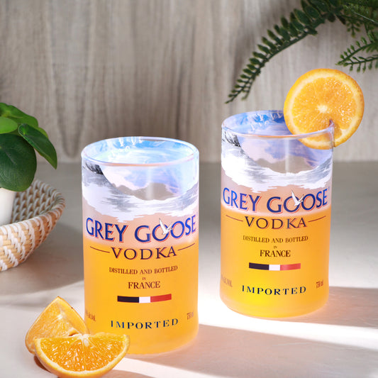 Pack 2 Grey Goose Glasses Drinking Juice, Bourbon, Whisky, Cocktails, Mocktail TransparentUp-cycled Eco-Friendly Glasses Perfect for Home, Restaurants and Parties Dishwasher Safe