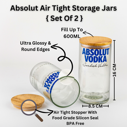 Pack Of 2  Absolute Top Cut Bottle Jars With Wooden Lids  Storage Multipurpose Jar 100% BPA Free