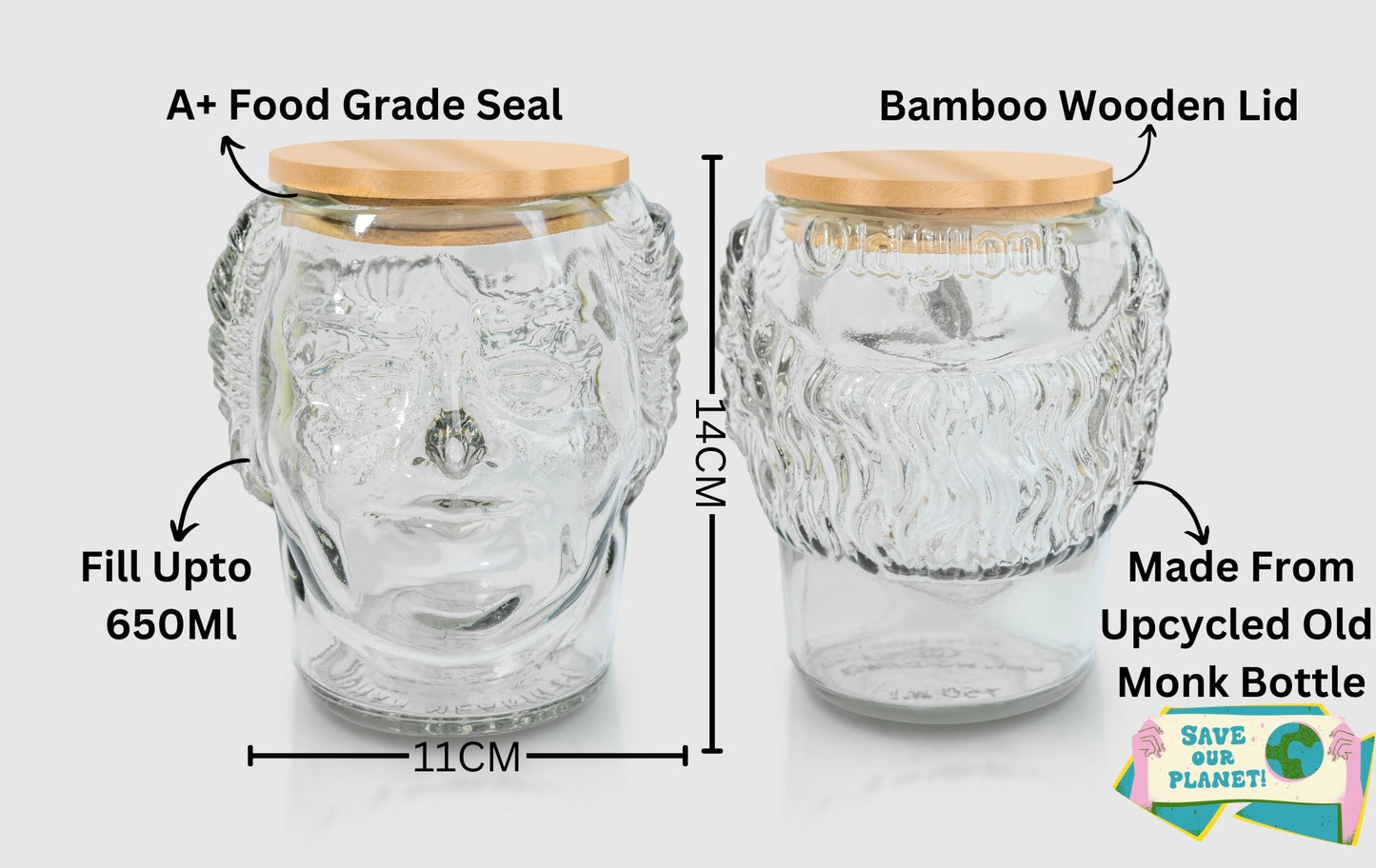 Pack Of 4 Old Monk Big face Jars