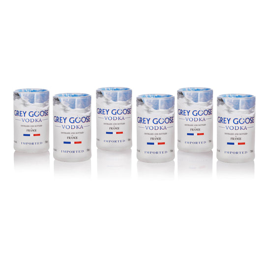 Grey Goose Glasses Set of 6 Drinking Juice, Bourbon, Whisky, Cocktails, Mocktail TransparentUp-cycled Eco-Friendly Glasses Perfect for Home, Restaurants and Parties Dishwasher Safe