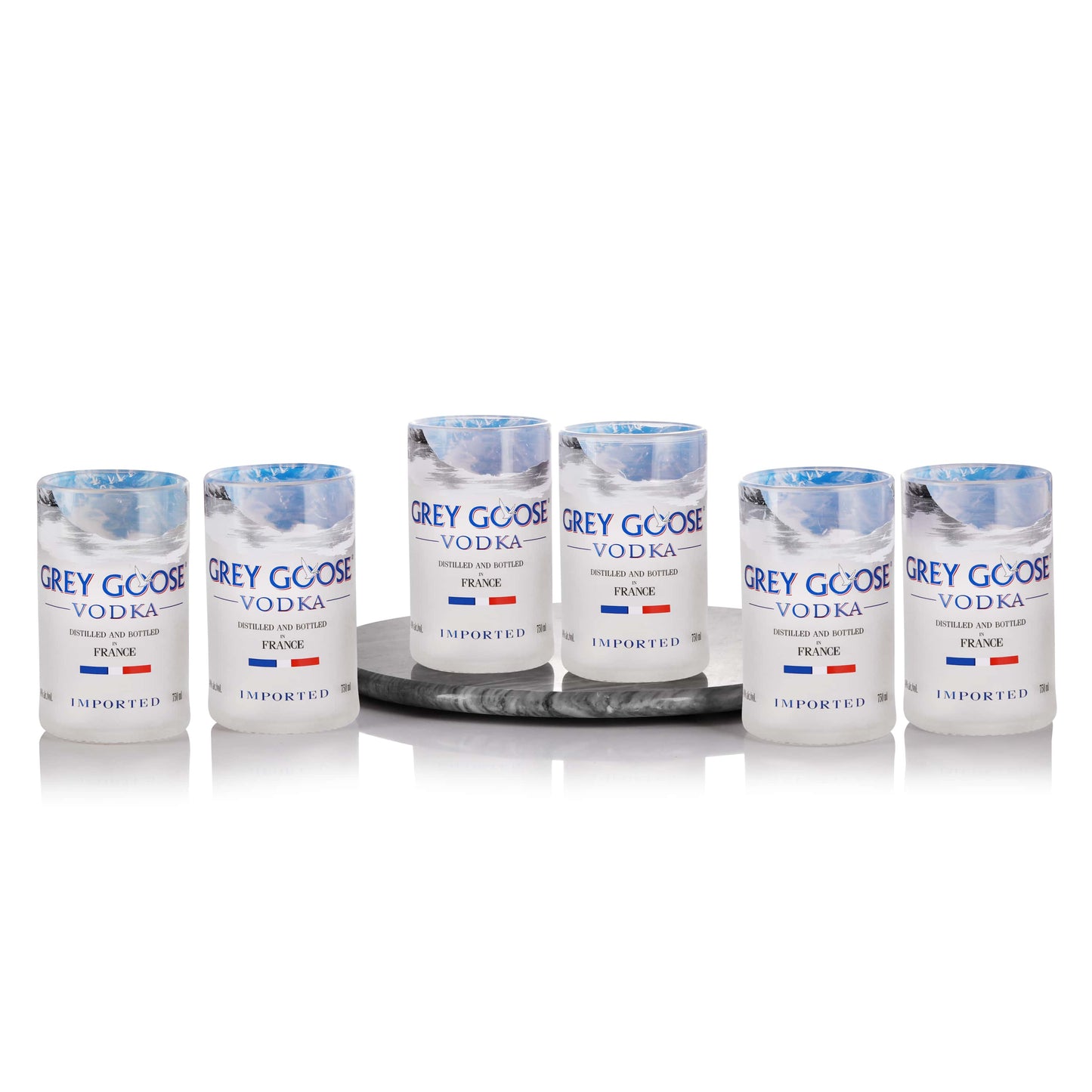 Grey Goose Glasses Set of 6 Drinking Juice, Bourbon, Whisky, Cocktails, Mocktail TransparentUp-cycled Eco-Friendly Glasses Perfect for Home, Restaurants and Parties Dishwasher Safe