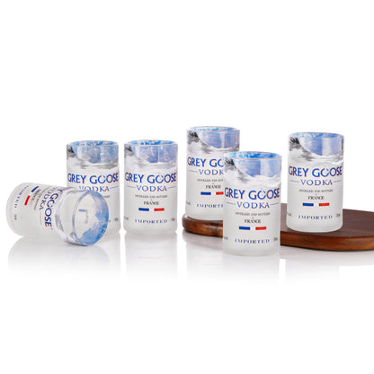 Grey Goose Glasses Set of 6 Drinking Juice, Bourbon, Whisky, Cocktails, Mocktail TransparentUp-cycled Eco-Friendly Glasses Perfect for Home, Restaurants and Parties Dishwasher Safe