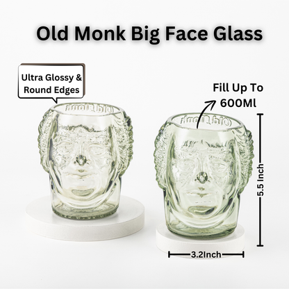 Pack Of 2 Old Monk Big Face Glasses Extra Large 600Ml Drinking Perfect For Home, Restaurants And Parties Dishwasher Safe