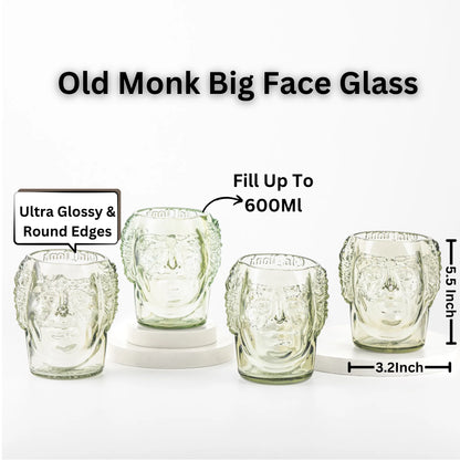 Pack Of 4 Old Monk Big Face Glasses Extra Large 600Ml Drinking Perfect For Home, Restaurants And Parties Dishwasher Safe