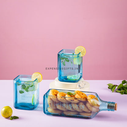 Pack Of 3 Bombay Sapphire Platter With Glasses For Drinking Beer Juice Whisky Cocktail Bar Glasses