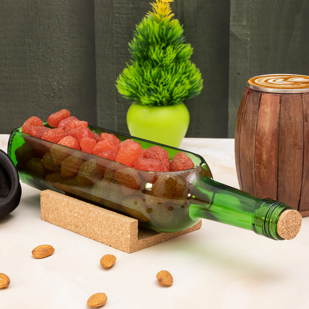 Wine Bottle Platter Glass Serving Platter with Cork Base
