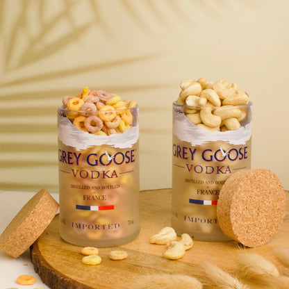 Pack Of 2 Grey Goose Bottle Jars With Cork Lids  Storage Jar