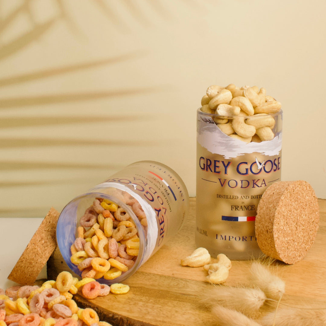 Pack Of 2 Grey Goose Bottle Jars With Cork Lids  Storage Jar