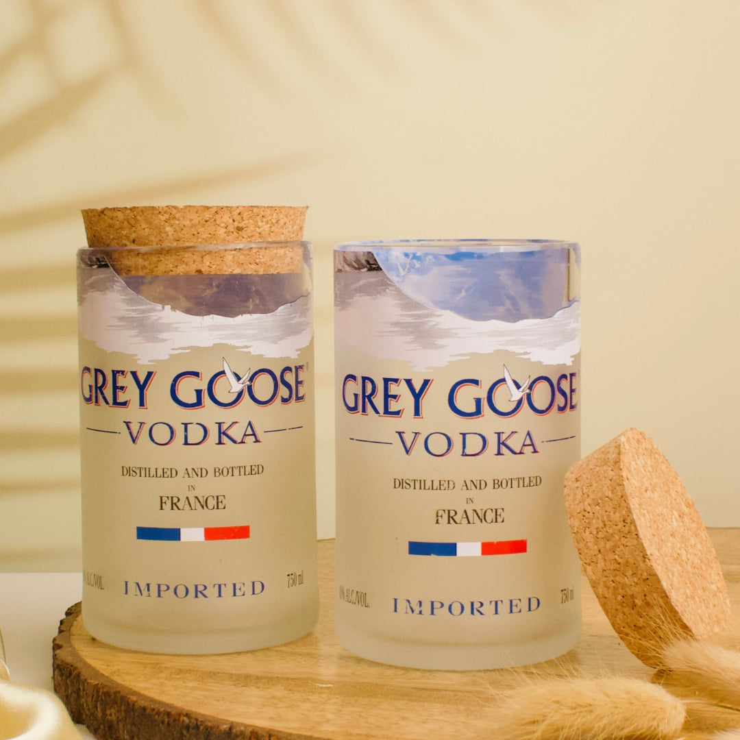 Pack Of 2 Grey Goose Bottle Jars With Cork Lids  Storage Jar