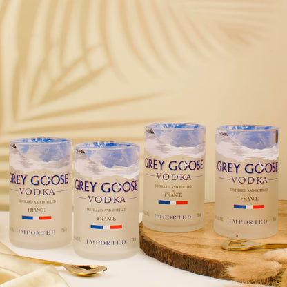 Pack 4 Grey Goose Glasses Drinking Juice, Bourbon, Whisky, Cocktails, Mocktail TransparentUp-cycled Eco-Friendly Glasses Perfect for Home, Restaurants and Parties Dishwasher Safe