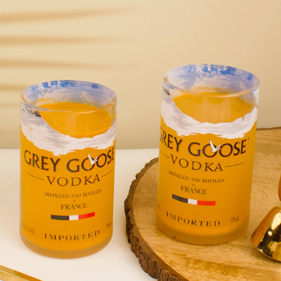 Pack 2 Grey Goose Glasses Drinking Juice, Bourbon, Whisky, Cocktails, Mocktail TransparentUp-cycled Eco-Friendly Glasses Perfect for Home, Restaurants and Parties Dishwasher Safe