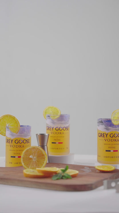 Grey Goose Glasses Set of 6 Drinking Juice, Bourbon, Whisky, Cocktails, Mocktail TransparentUp-cycled Eco-Friendly Glasses Perfect for Home, Restaurants and Parties Dishwasher Safe