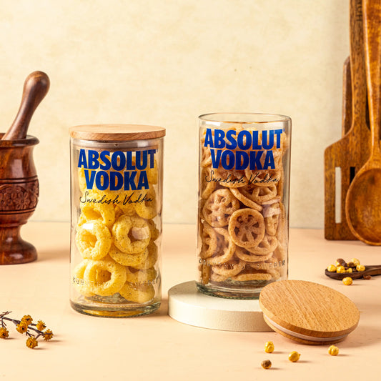 Pack Of 2  Absolute Top Cut Bottle Jars With Wooden Lids  Storage Multipurpose Jar 100% BPA Free