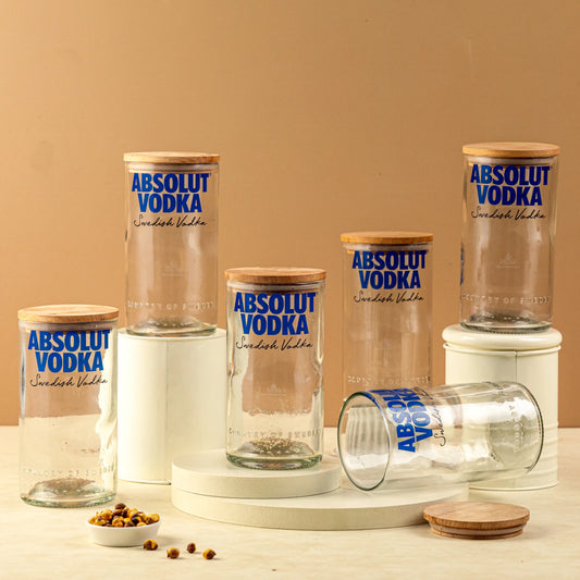 Pack Of 6 Absolute Top Cut Bottle Jars With Wooden Lids - Storage Multipurpose Jar