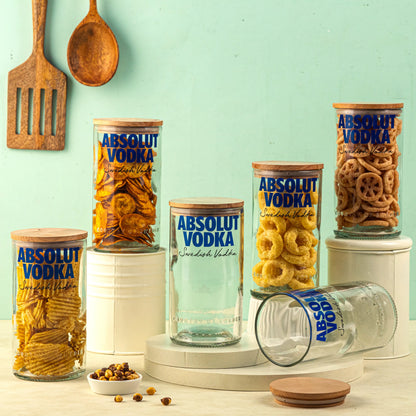 Pack Of 6 Absolute Top Cut Bottle Jars With Wooden Lids - Storage Multipurpose Jar