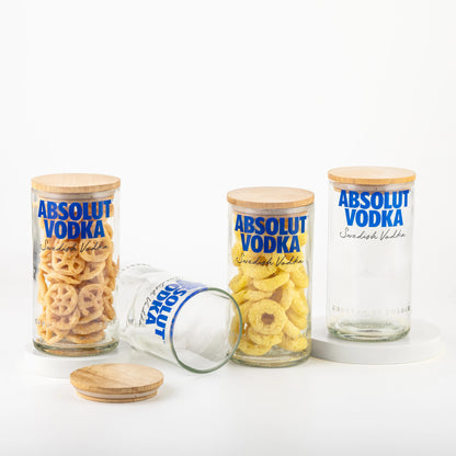 Pack Of 4  Transparent Absolute Top Cut Bottle Jars With Wooden Lids Storage Jar Multipurpose Jar