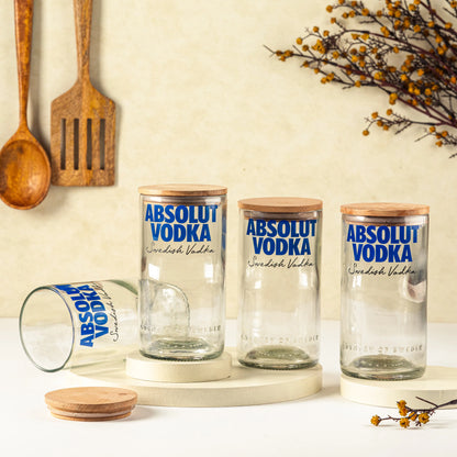 Pack Of 4  Transparent Absolute Top Cut Bottle Jars With Wooden Lids Storage Jar Multipurpose Jar