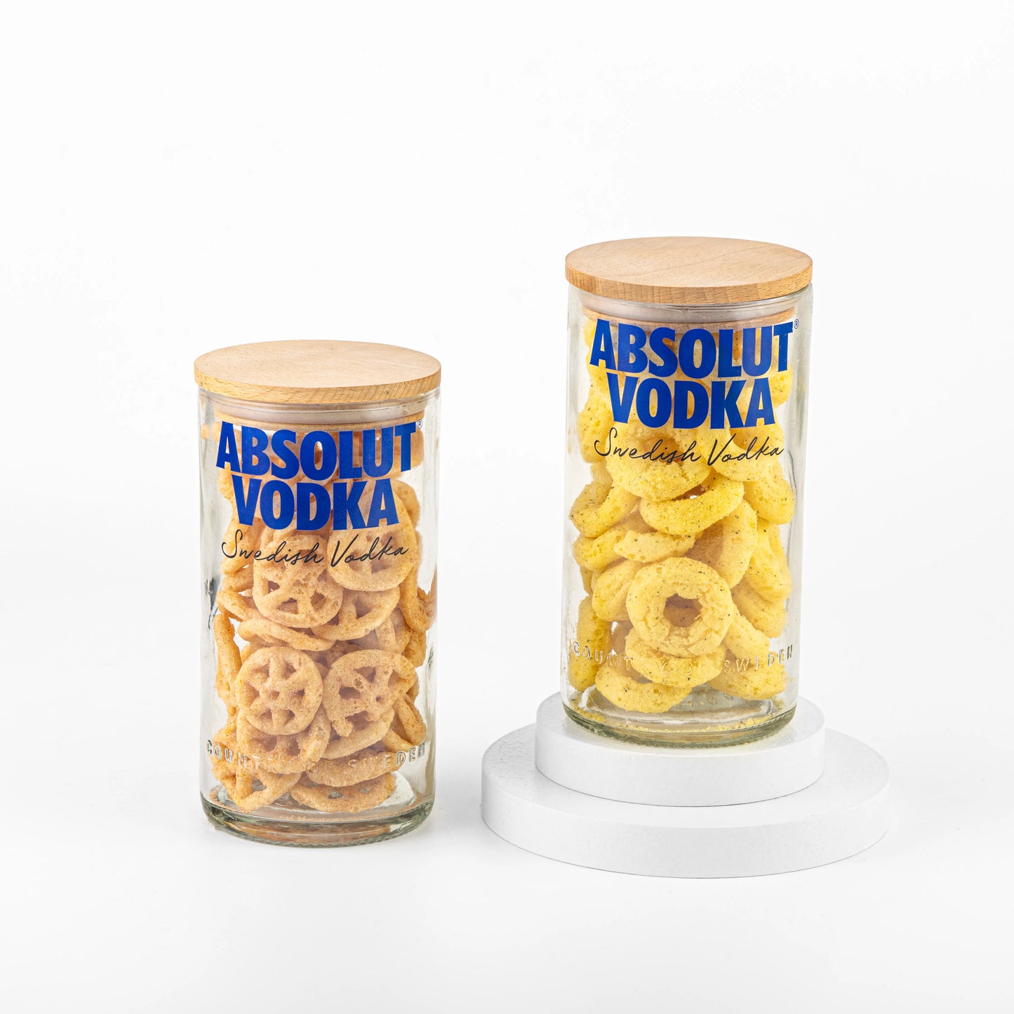 Pack Of 2  Absolute Top Cut Bottle Jars With Wooden Lids  Storage Multipurpose Jar 100% BPA Free