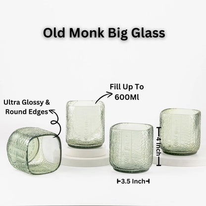 Pack Of 4 Old Monk Big Glasses 600Ml Drinking Perfect For Home, Restaurants And Parties Dishwasher Safe