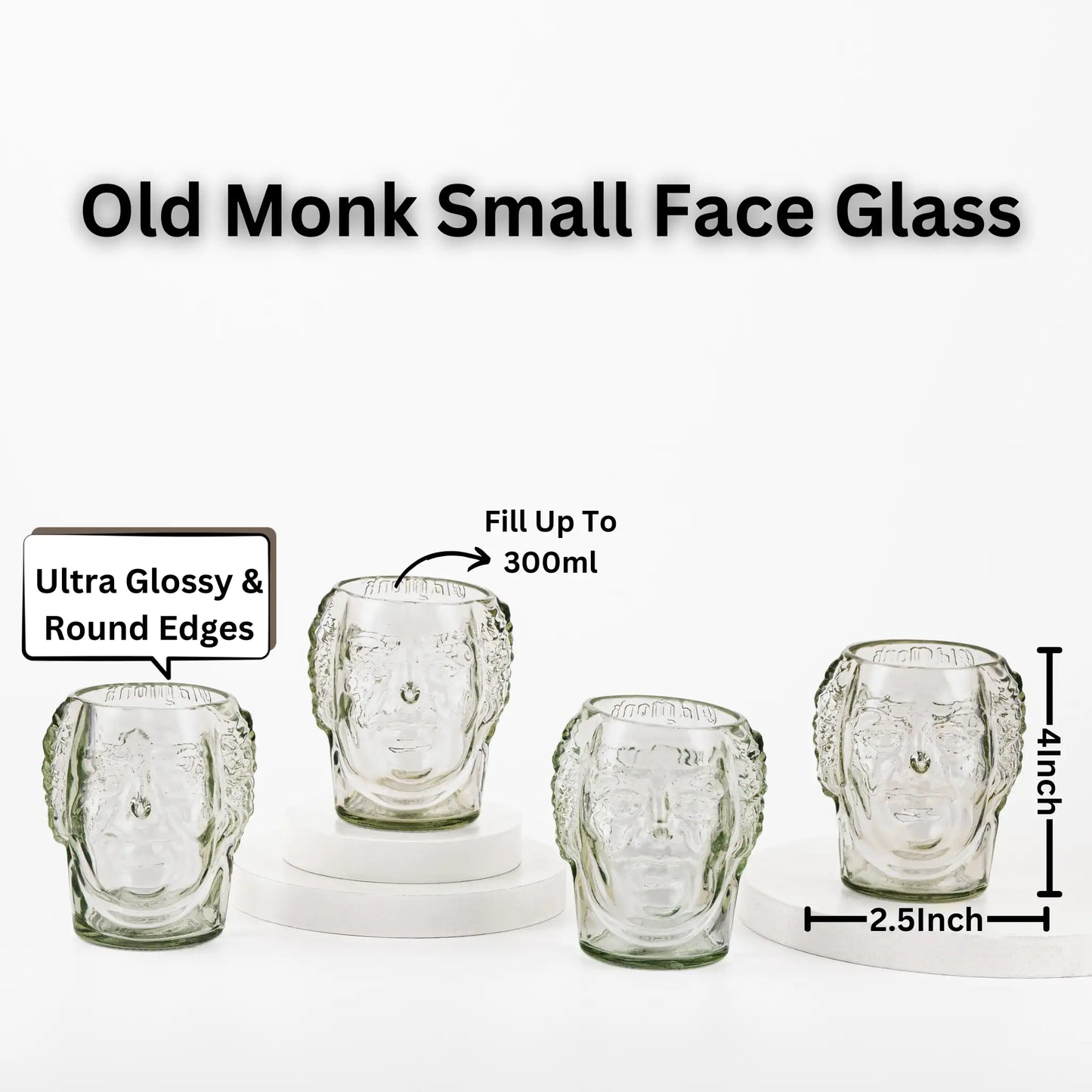 Pack of 4 Old monk Face Glass 300Ml For Drinking, Perfect For Home Restaurants Parties
