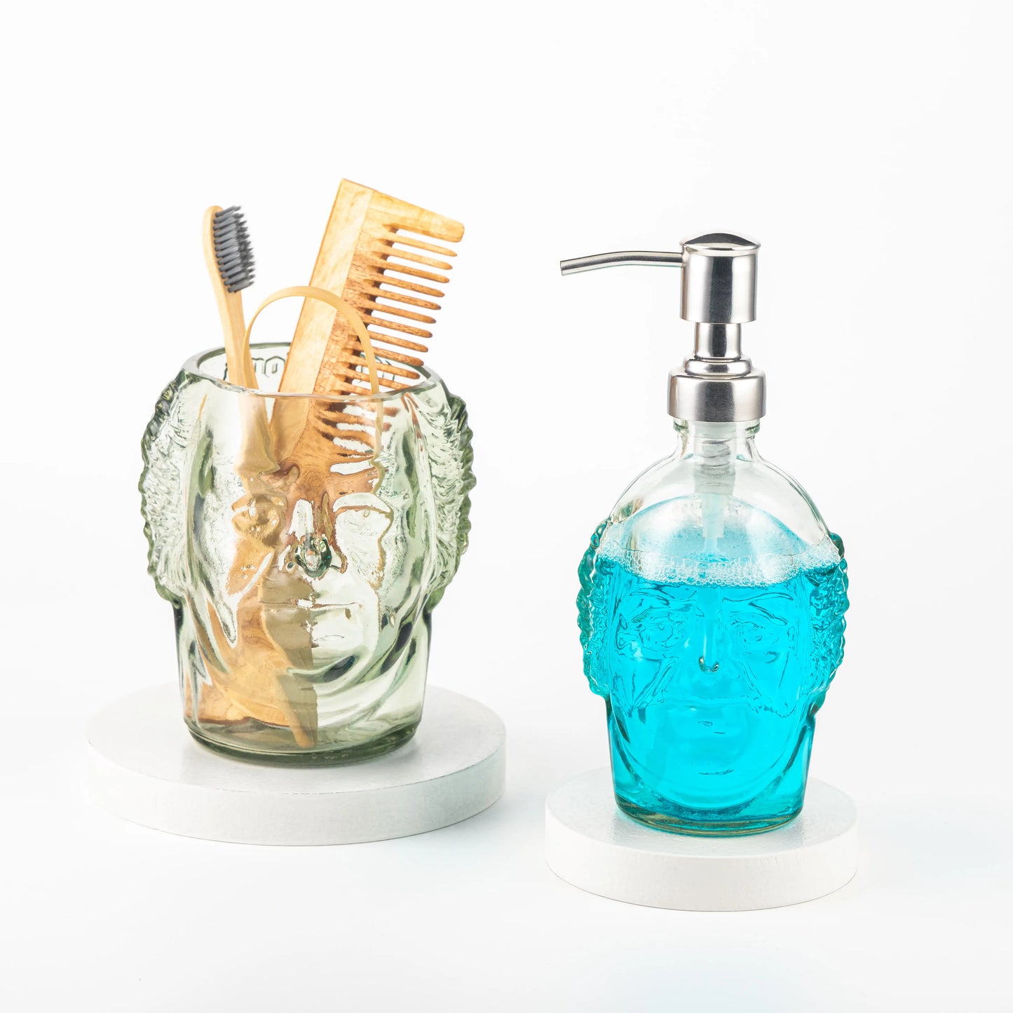 Pack Of 5 Old Monk Soap Dispenser With Toothbrush Holder Bathware Shelves With Bamboo Toothbrush, Tongue Cleaner & Kacchi Neem Wooden Comb, Soap Dispenser, Toothbrush Holder